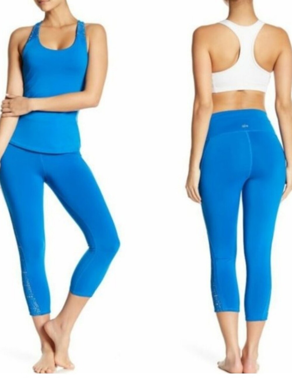 alo yoga patina laser cut capri crop leggings electric blue high waist size S
